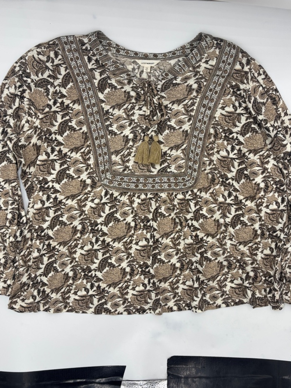 Lucky Brand Lace Neck Top in Multi Floral Warm